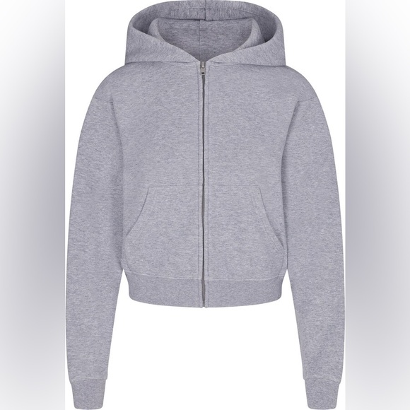 Skims Cotton Fleece Zip Up Hoodie in Heather Grey - Picture 4 of 8